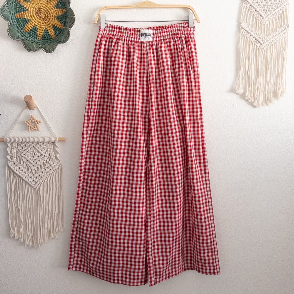 Red and White Gingham Wide Leg Pants Size Large